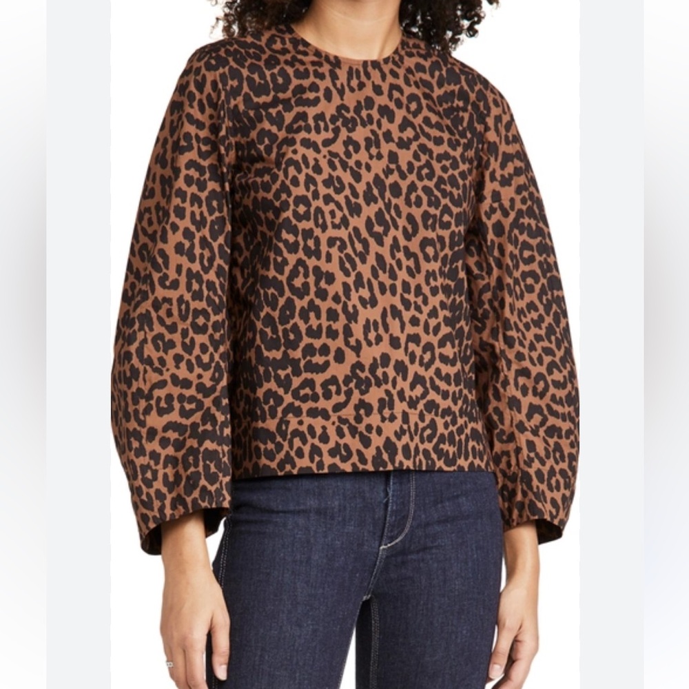 Ganni leopard print barrel sleeves top size 42 Large